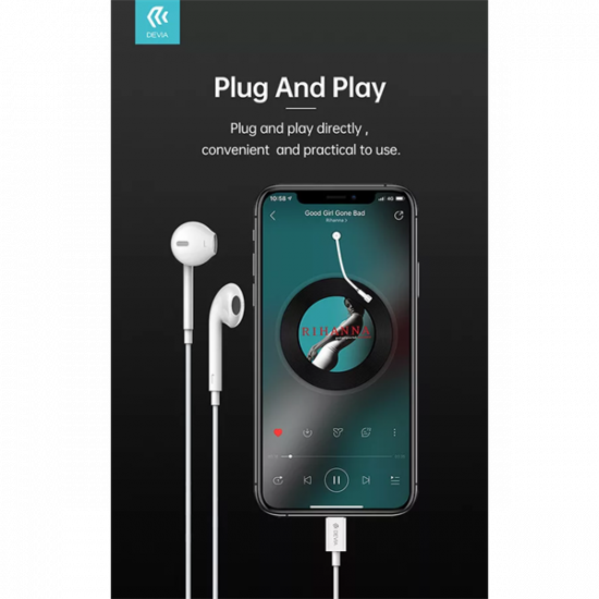 DEVIA UNIVERZÁLIS SZTEREÓ FELVEVŐS FÜLHALLGATÓ - LIGHTNING - STAR SERIES EARBUDS LIGHTNING EARPHONE - FEHÉR