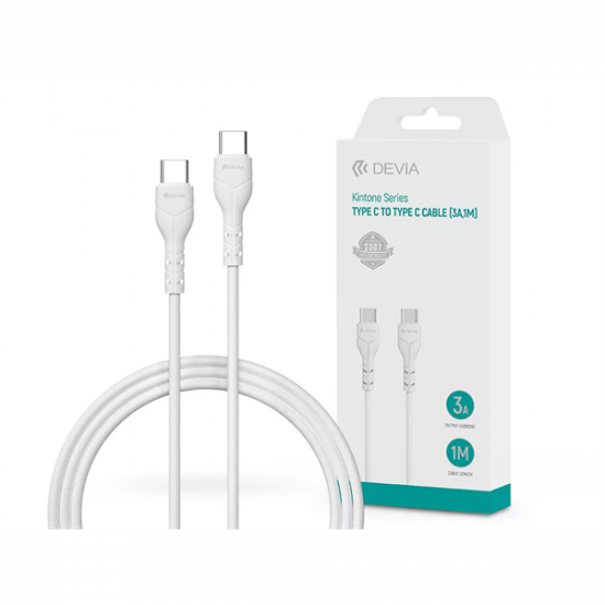 DEVIA USB TYPE-C - USB TYPE-C ADAT- ÉS TÖLTŐKÁBEL 1 M-ES VEZETÉKKEL - KINTONE SERIES TYPE-C TO TYPE-C CABLE - 60W, WHITE