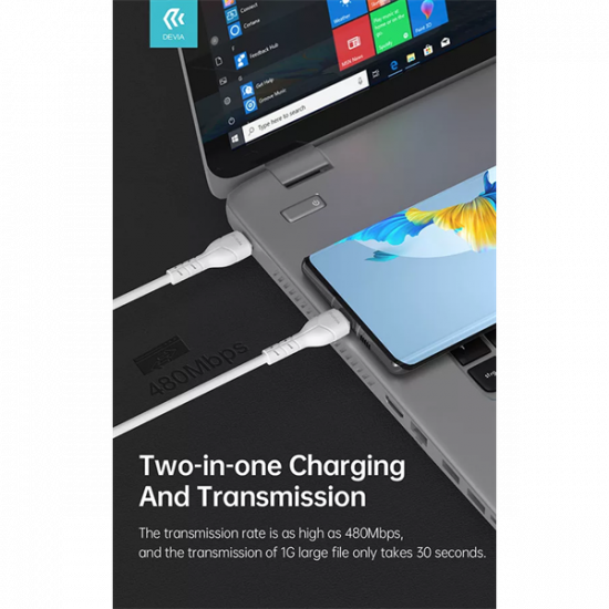 DEVIA USB TYPE-C - USB TYPE-C ADAT- ÉS TÖLTŐKÁBEL 1 M-ES VEZETÉKKEL - KINTONE SERIES TYPE-C TO TYPE-C CABLE - 60W, WHITE