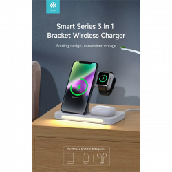 DEVIA QI UNIVERZÁLIS VEZETÉK NÉLKÜLI TÖLTŐ ÁLLOMÁS - 15W - 3in1: SMARTPHONE + IWATCH + AIRPODS - FEHÉR