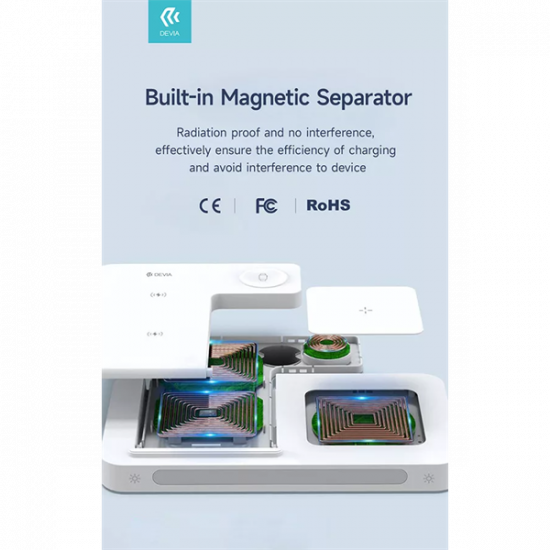 DEVIA QI UNIVERZÁLIS VEZETÉK NÉLKÜLI TÖLTŐ ÁLLOMÁS - 15W - 3in1: SMARTPHONE + IWATCH + AIRPODS - FEHÉR