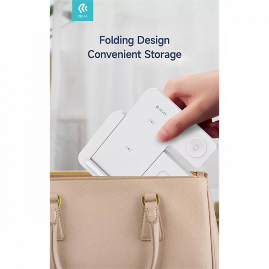 DEVIA QI UNIVERZÁLIS VEZETÉK NÉLKÜLI TÖLTŐ ÁLLOMÁS - 15W - 3in1: SMARTPHONE + IWATCH + AIRPODS - FEHÉR