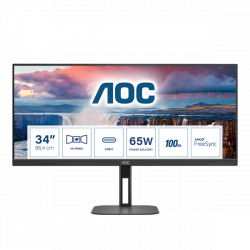 AOC VA monitor 34" U34V5C/BK, 3440x1440, 21:9, 300cd/m2, 1ms, HDMI/DisplayPort/USB-C/4xUSB, hangszóró