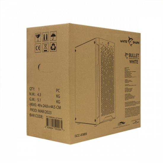 WHITE SHARK BULLET-WHITE GCC-2303 Számítógép ház, fehér, ATX mid Tower ATX / M-ATX / ITX