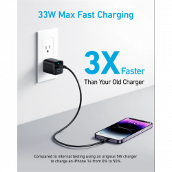 ANKER Hálózati Töltő, 323, 33W, USB-C, USB-A, EU, fekete -  A2331G11