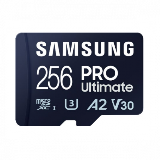 SAMSUNG Memóriakártya, PRO Ultimate microSD with Reader 256GB, Class 10, V30, A2, Grade 3 (U3), R200/W130, +Adapter