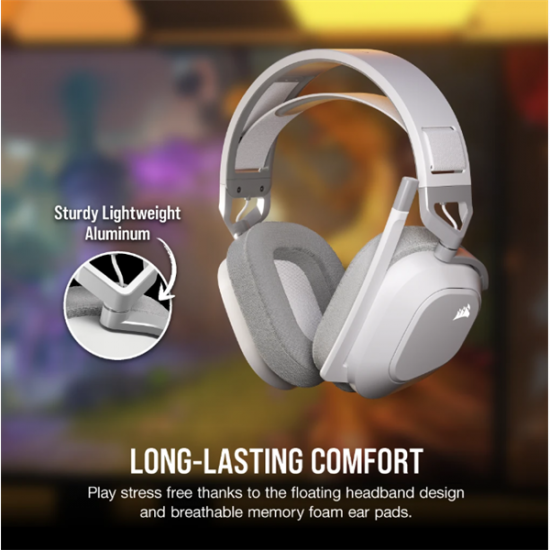 CORSAIR Vezeték Nélküli Headset, HS80 MAX RGB WIRELESS Gaming, Dolby Atmos hangzás, fehér
