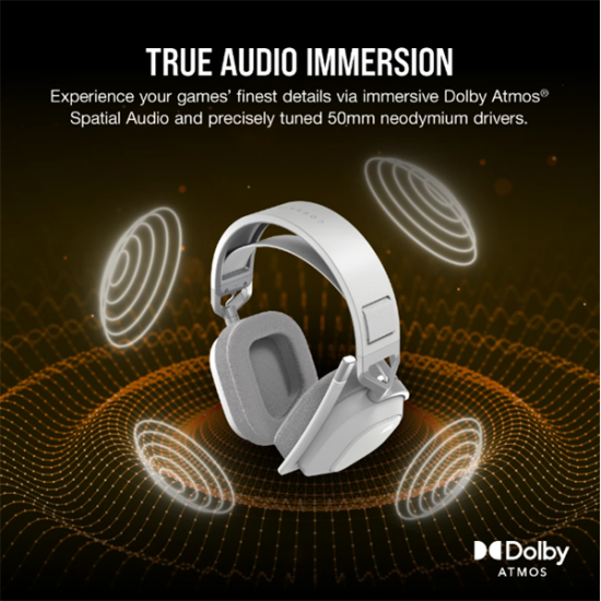 CORSAIR Vezeték Nélküli Headset, HS80 MAX RGB WIRELESS Gaming, Dolby Atmos hangzás, fehér