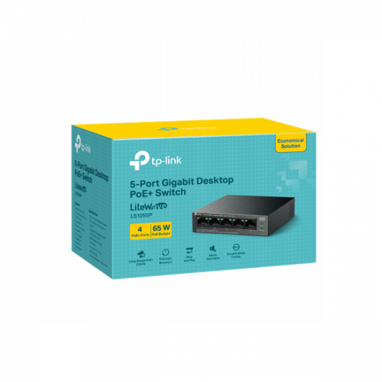 TP-LINK Switch 5x1000Mbps (4xPOE+) Fémházas Asztali, LS105GP