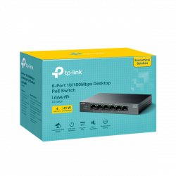 TP-LINK Switch 6x100Mbps (4xPOE) Fémházas Asztali, LS106LP