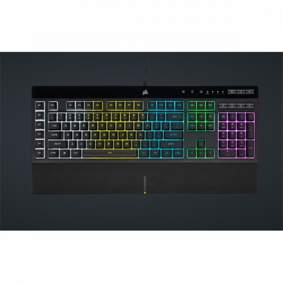 CORSAIR Vezetékes Billentyűzet Gaming, K55 RGB PRO, 6 programozható billentyű, Cseppálló, Csuklótámasz, US, fekete