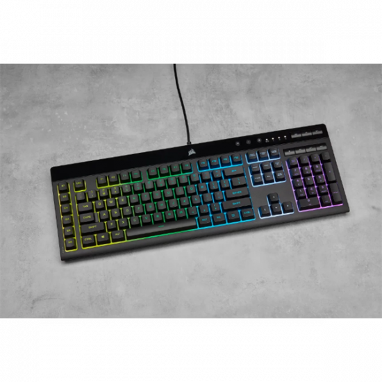 CORSAIR Vezetékes Billentyűzet Gaming, K55 RGB PRO, 6 programozható billentyű, Cseppálló, Csuklótámasz, US, fekete