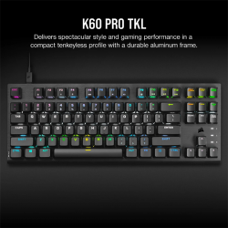 CORSAIR Vezetékes Billentyűzet Gaming, K60 PRO TKL RGB, Optical-Mechanical, Alumínium keret, US, fekete