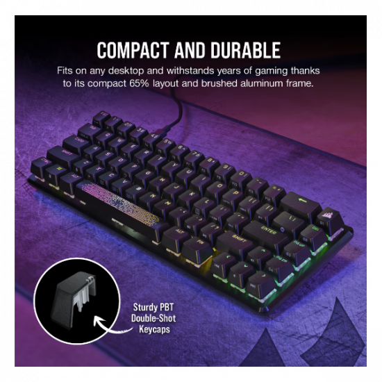 CORSAIR Vezetékes Billentyűzet Gaming, K65 PRO MINI RGB 65%, Optical-Mechanical, US, szürke