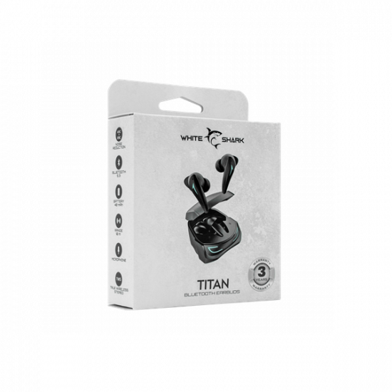 WHITE SHARK TITAN-B, GEB-TWS96B bluetooth In-ear fülhallgató mikrofonnal, ANC, ENC, fekete