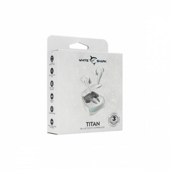 WHITE SHARK TITAN-W, GEB-TWS96W bluetooth In-ear fülhallgató mikrofonnal, ANC, ENC, fehér