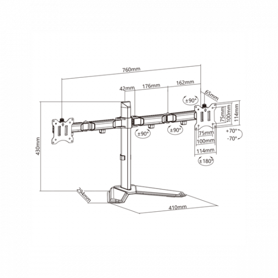 WHITE SHARK TUTANKHAMUN GMS-3206 asztali monitor tartó (dupla), 17"- 32" (43 cm - 81cm)