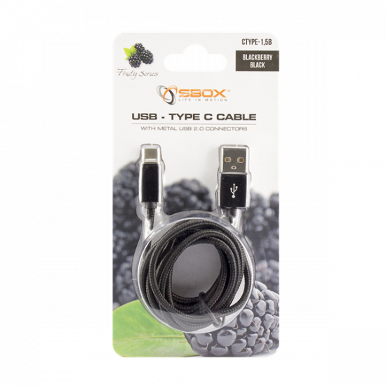 SBOX Kábel, CABLE USB Male -> TYPE-C Male 1.5 m Black