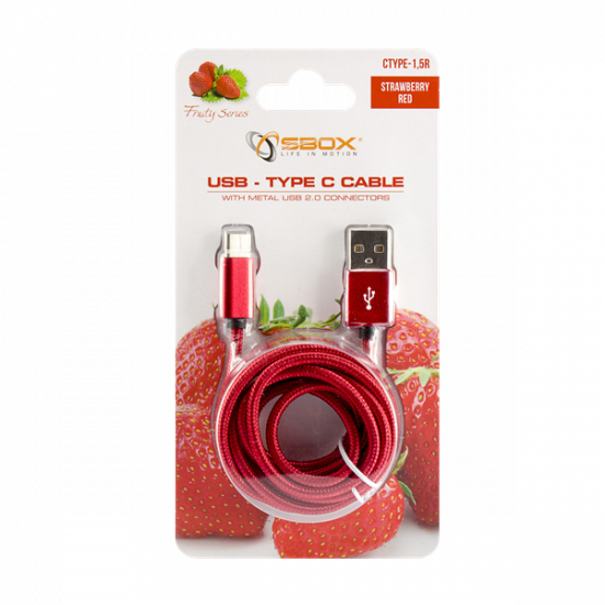 SBOX Kábel, CABLE USB Male -> TYPE-C Male 1.5 m Red