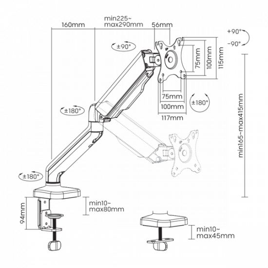 SBOX Asztali konzol LCD-S012-2, DESKTOP MOUNT (17-32", max. 9 kg, max.VESA: 100x100 mm)