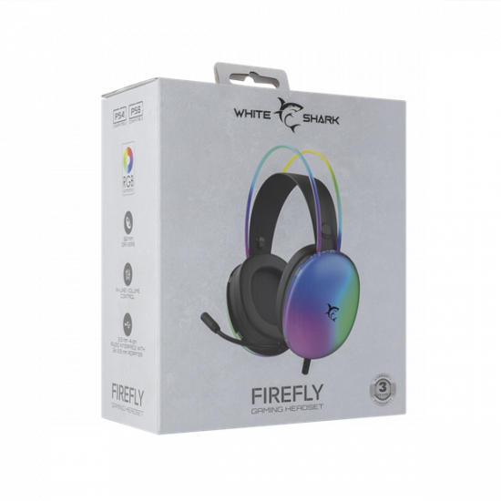 WHITE SHARK FIREFLY-B, GH-2342-B gamer fejhallgató, fekete/RGB, (3.5 Jack)
