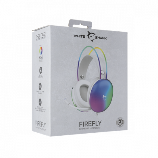 WHITE SHARK FIREFLY-W, GH-2342-W gamer fejhallgató, fehér/RGB, (3.5 Jack)