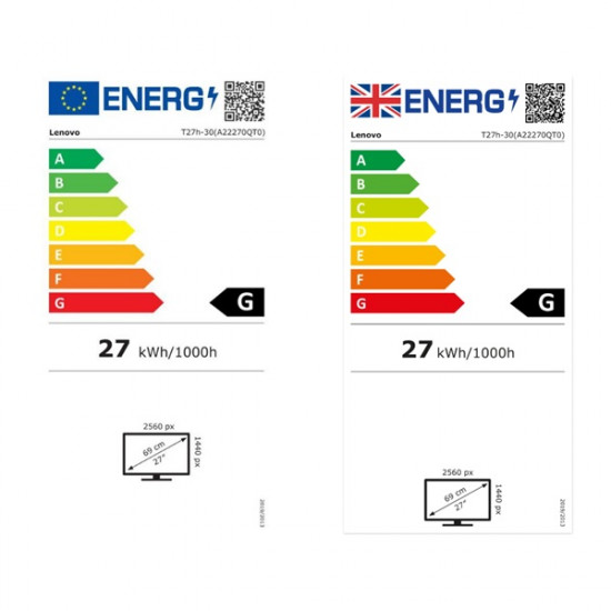 LENOVO Monitor - ThinkVision T27h-30; 27" QHD 2560x1440 IPS, 16:9, 1000:1, 350cd/m2, 4ms, HDMI, DP, USB Type-C