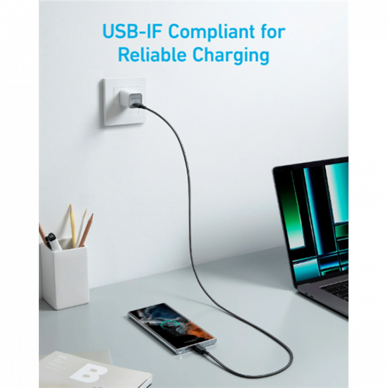 ANKER Töltőkábel, 322, USB-C - USB-C, 0,9 méteres, fekete - A81F5G11