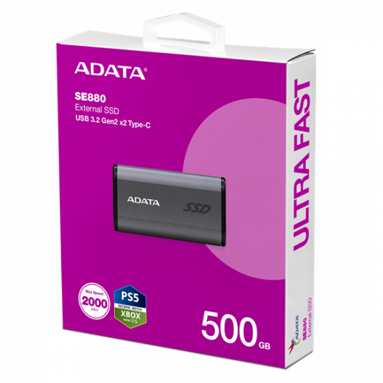 ADATA SSD Külső USB 3.2 500GB SE880 Elite, Szürke
