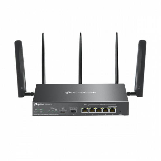 TP-LINK Vezetékes Omada AX3000 VPN Router 1xWAN(1000Mbps) + 4xLAN(1000Mbps) + 1xSFP + 1xSIM, ER706W-4G