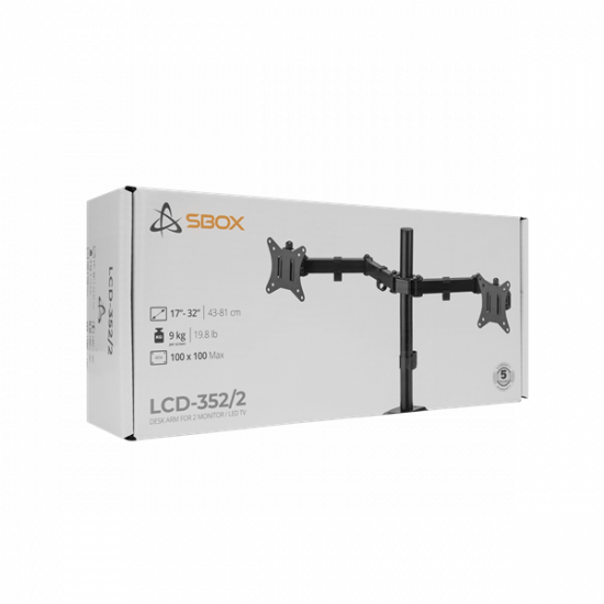 SBOX LCD-352/2-2, DESKTOP MOUNT (2 képernyős rögzítőkar), (17-32", max. 9 kg/monitor, max.VESA: 100x100 mm)