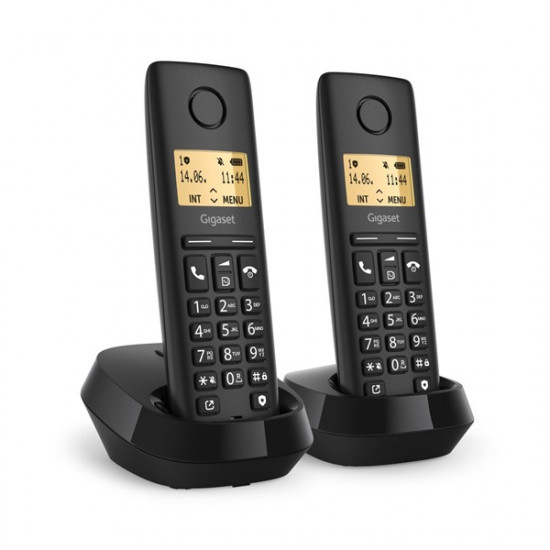 GIGASET DECT telefon, PURE 100 Duo, fekete