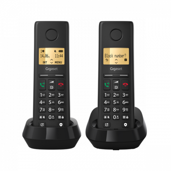 GIGASET DECT telefon, PURE 200 Duo, fekete
