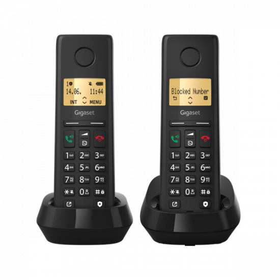 GIGASET DECT telefon, PURE 200 Duo, fekete