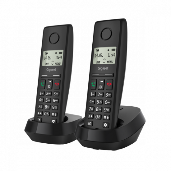 GIGASET DECT telefon, PURE 200 Duo, fekete