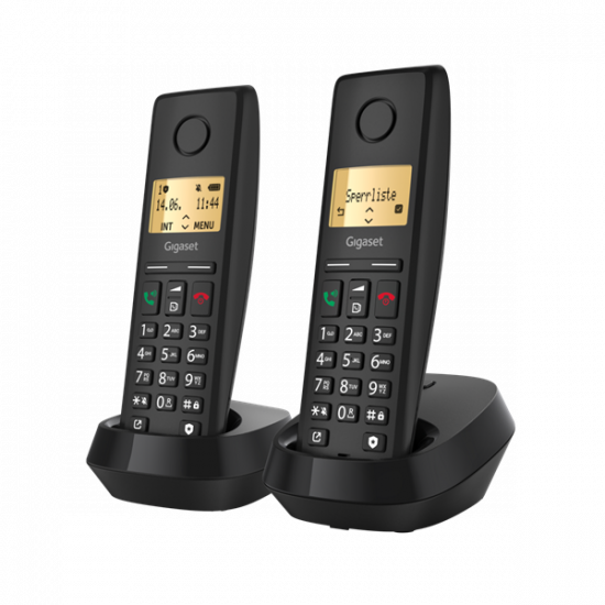 GIGASET DECT telefon, PURE 200 Duo, fekete