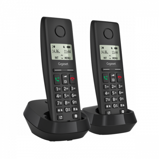 GIGASET DECT telefon, PURE 200 Duo, fekete