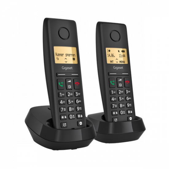 GIGASET DECT telefon, PURE 200 Duo, fekete