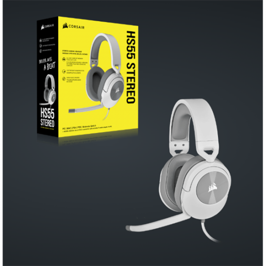 CORSAIR Vezetékes Headset, HS55 Gaming, Ultrakönnyű, Jack dugós, fehér