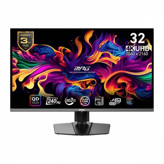 MSI Monitor GAMING MPG 321URX QD-OLED 31,5" UHD 3840x2160, 240Hz, 150000:1 CR, 250cd/m2, 0,03ms, 2x HDMI, DP, USB-C