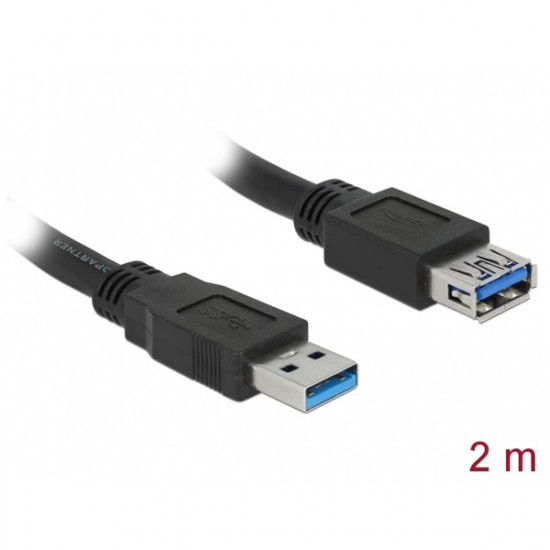 DELOCK kábel USB 5 Gbps Type-A male / female hosszabbító 2m fekete