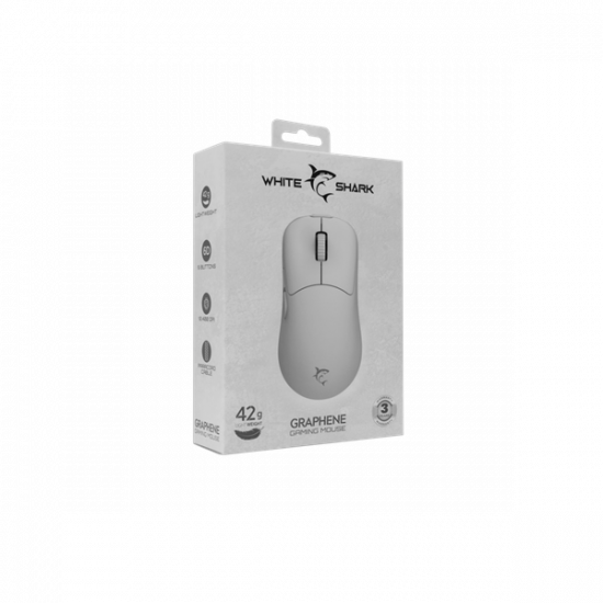 WHITE SHARK GRAPHENE-W, GM-5014W gamer egér,6D, fehér, 6200 dpi, RGB