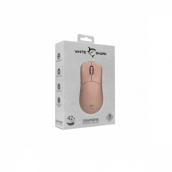 WHITE SHARK GRAPHENE-P, GM-5014P gamer egér,6D, pink, 6200 dpi, RGB
