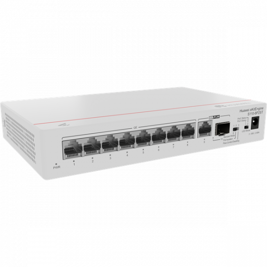Huawei eKit Switch 8x1000Mbps (124W POE+) + 1x1000Mbps Uplink + 1x1GE (SFP), Nem menedzselhető, Asztali - S110-8P2ST