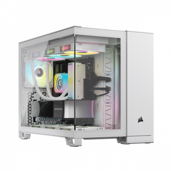 CORSAIR Ház iCUE LINK 2500X RGB Dual Chamber, 2xRX120 RGB Ventilátor, Tápegység nélkül, Edzett Üveg, fehér