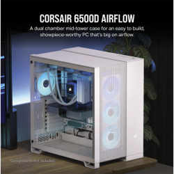 CORSAIR Ház 6500D AIRFLOW Dual Chamber, Tápegység nélkül, Edzett Üveg, fehér
