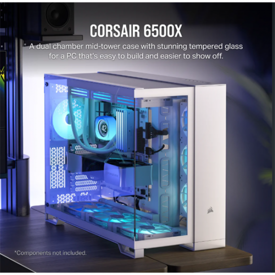 CORSAIR Ház 6500X Dual Chamber, Tápegység nélkül, Edzett Üveg, fehér