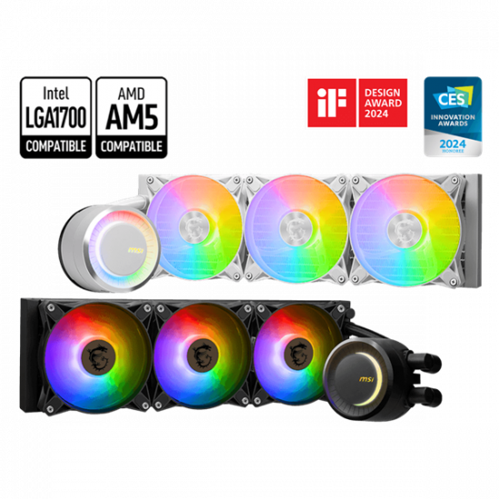 MSI CPU hűtő Coreliquid E360 2xARGB (vízhűtés), Univerzális, Fehér