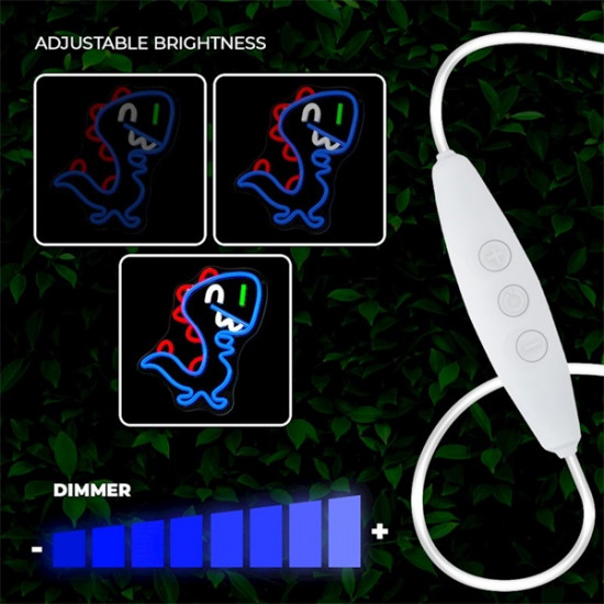 FOREVER LIGHT Neon LED dekorációs lámpa JURASSIC BABY DINO kék, szabályozható, USB, be/ki kapcsoló,  falra szerelhető