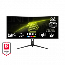 MSI Monitor GAMING MAG 342CQR E2 Ívelt 34" UWQHD, 3440x1440, 180Hz VA 21:9, 3000:1 CR, 300cd/m2, 1 ms, HDMI, DP, Black